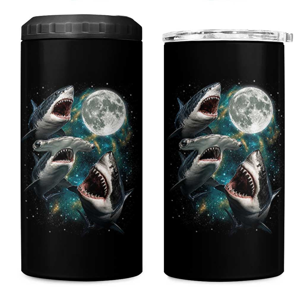 Funny Sharks Howling at Moon 4 in 1 Can Cooler Tumbler Funny Great White Sharks and Hammerhead Shark