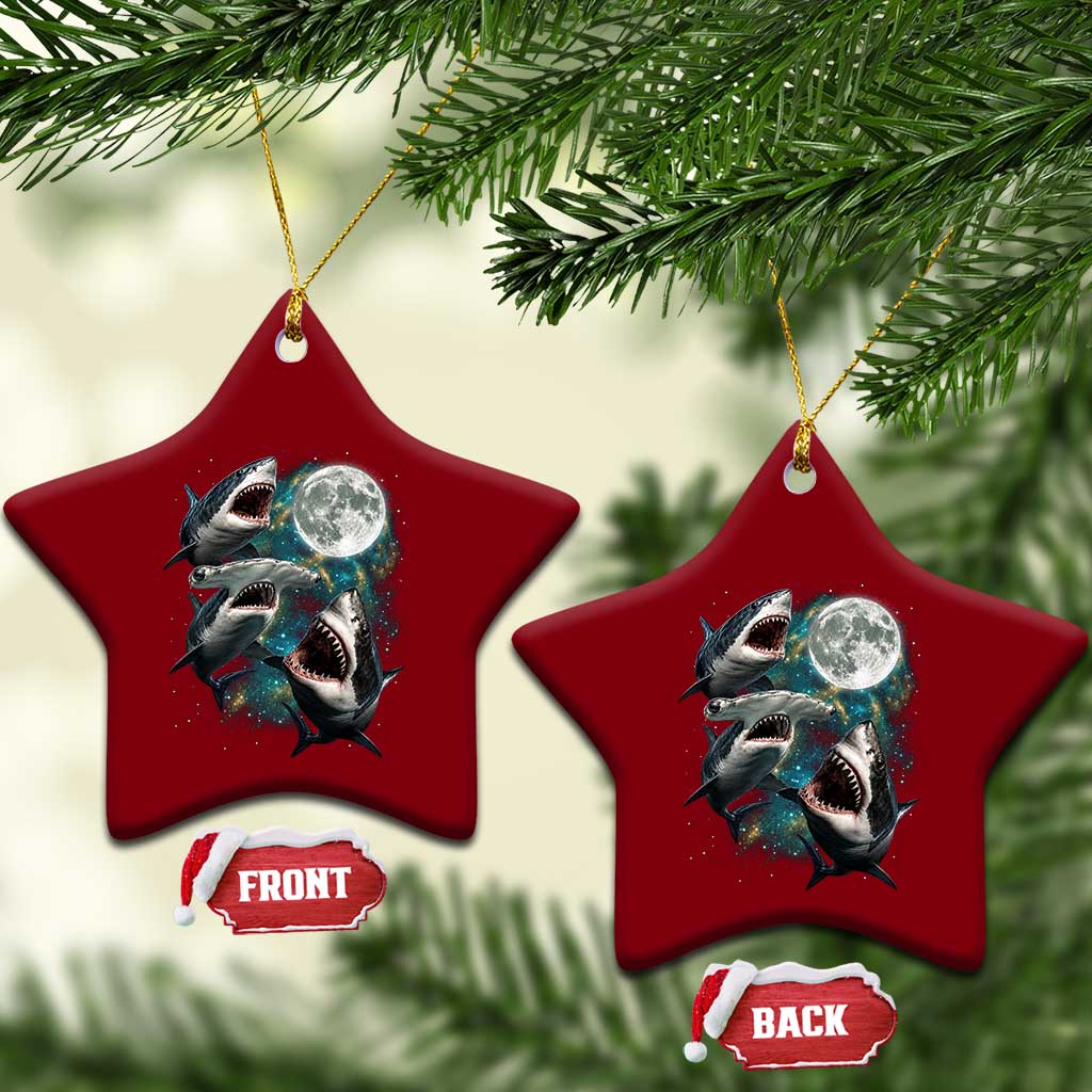 Funny Sharks Howling at Moon Ceramic Ornament Funny Great White Sharks and Hammerhead Shark