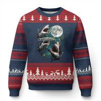 Funny Sharks Howling at Moon Ugly Christmas Sweater Funny Great White Sharks and Hammerhead Shark