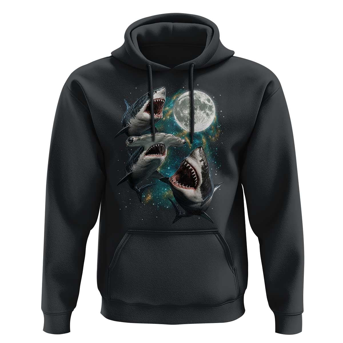 Funny Sharks Howling at Moon Hoodie Funny Great White Sharks and Hammerhead Shark