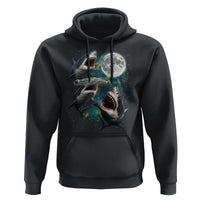 Funny Sharks Howling at Moon Hoodie Funny Great White Sharks and Hammerhead Shark