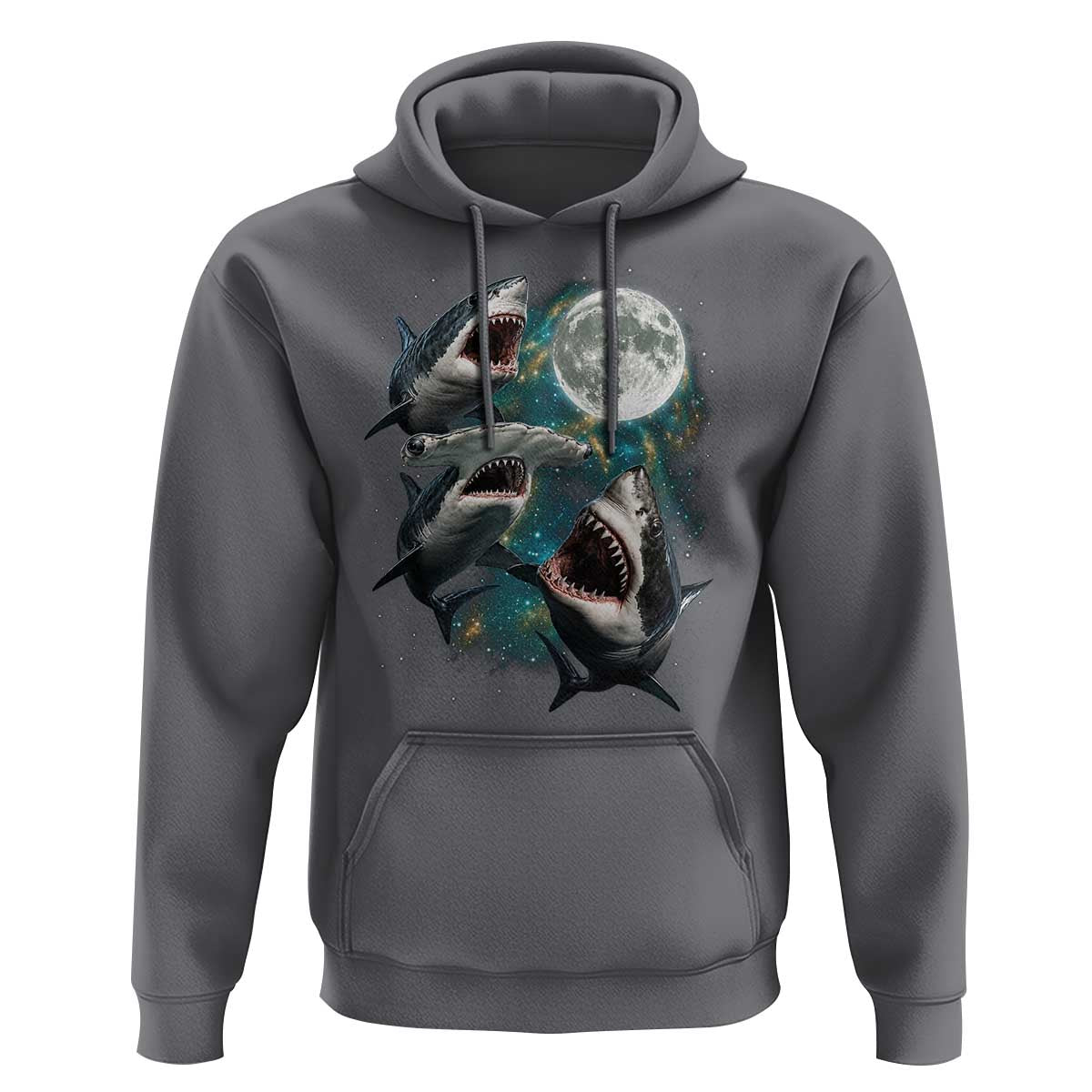 Funny Sharks Howling at Moon Hoodie Funny Great White Sharks and Hammerhead Shark