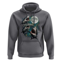 Funny Sharks Howling at Moon Hoodie Funny Great White Sharks and Hammerhead Shark