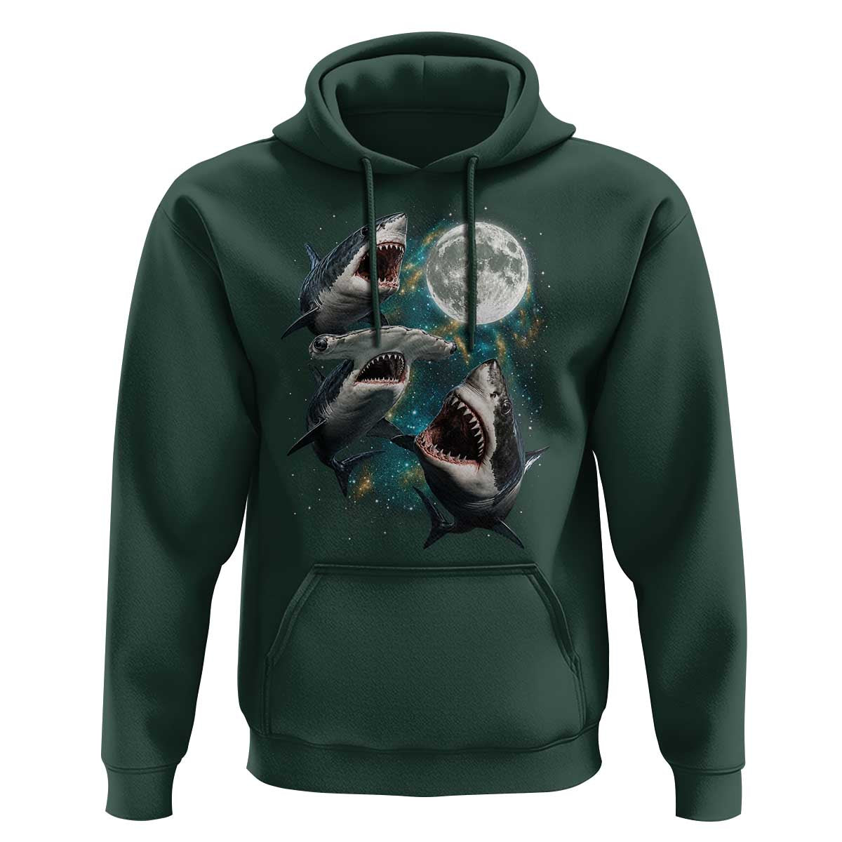 Funny Sharks Howling at Moon Hoodie Funny Great White Sharks and Hammerhead Shark