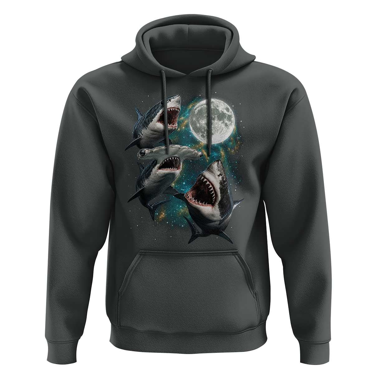 Funny Sharks Howling at Moon Hoodie Funny Great White Sharks and Hammerhead Shark
