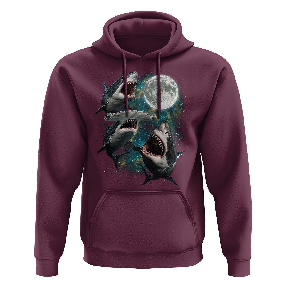 Funny Sharks Howling at Moon Hoodie Funny Great White Sharks and Hammerhead Shark