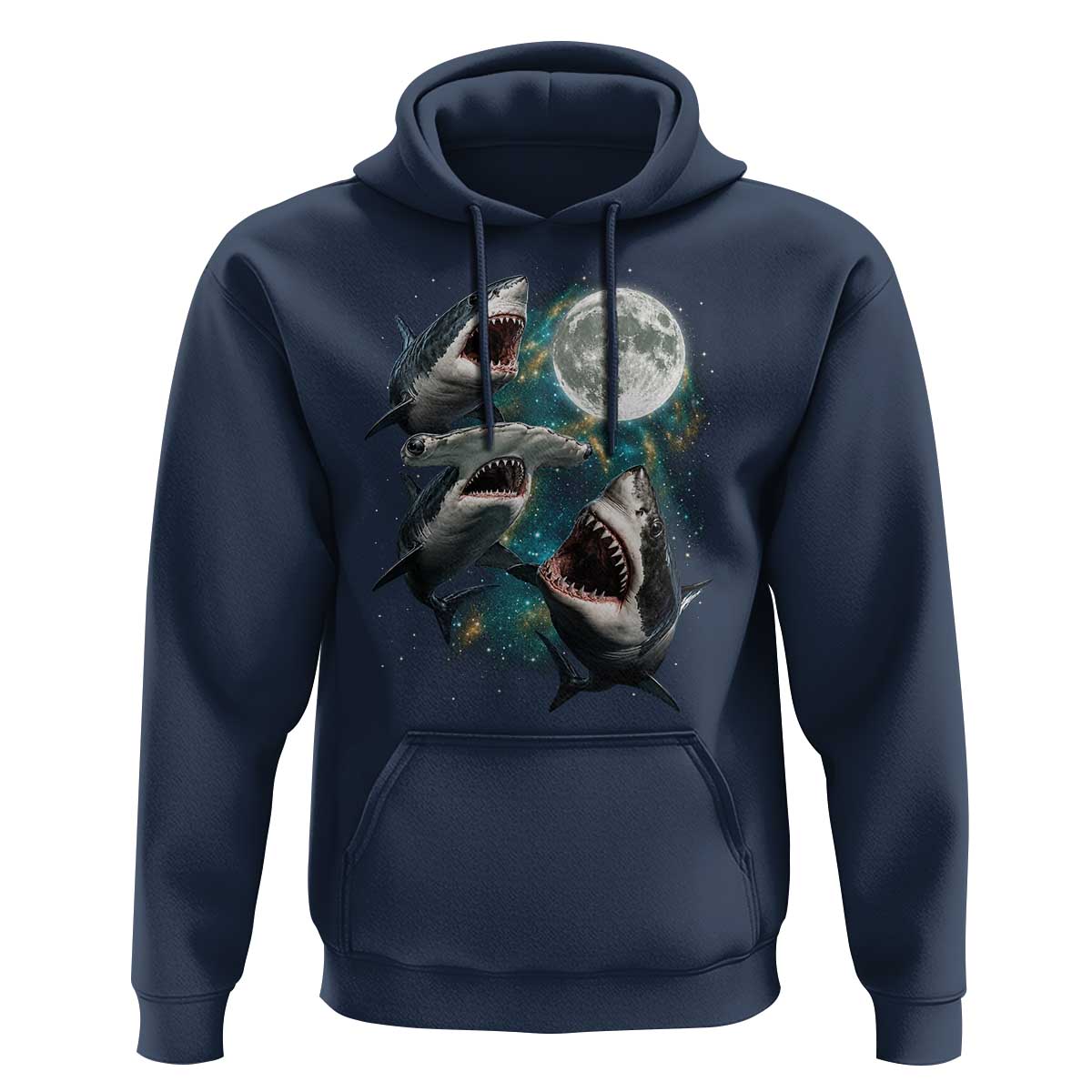 Funny Sharks Howling at Moon Hoodie Funny Great White Sharks and Hammerhead Shark