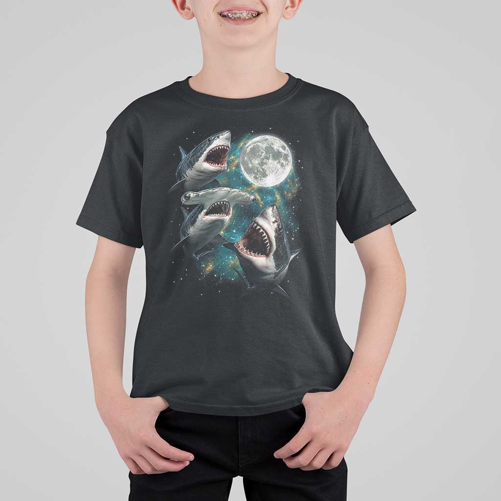Funny Sharks Howling at Moon T Shirt For Kid Funny Great White Sharks and Hammerhead Shark