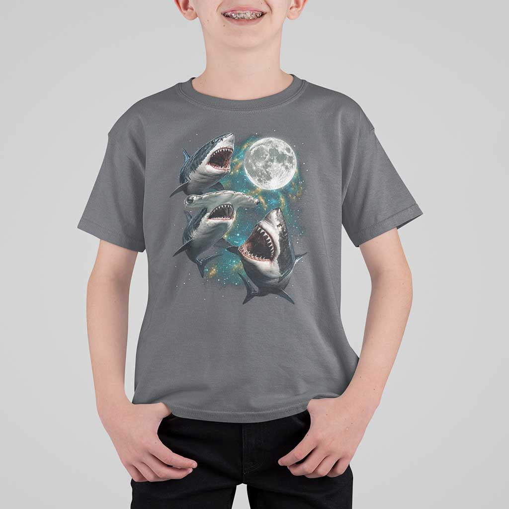 Funny Sharks Howling at Moon T Shirt For Kid Funny Great White Sharks and Hammerhead Shark