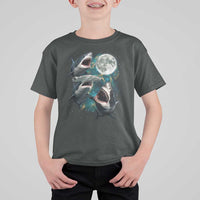 Funny Sharks Howling at Moon T Shirt For Kid Funny Great White Sharks and Hammerhead Shark