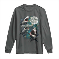 Funny Sharks Howling at Moon Long Sleeve Shirt Funny Great White Sharks and Hammerhead Shark