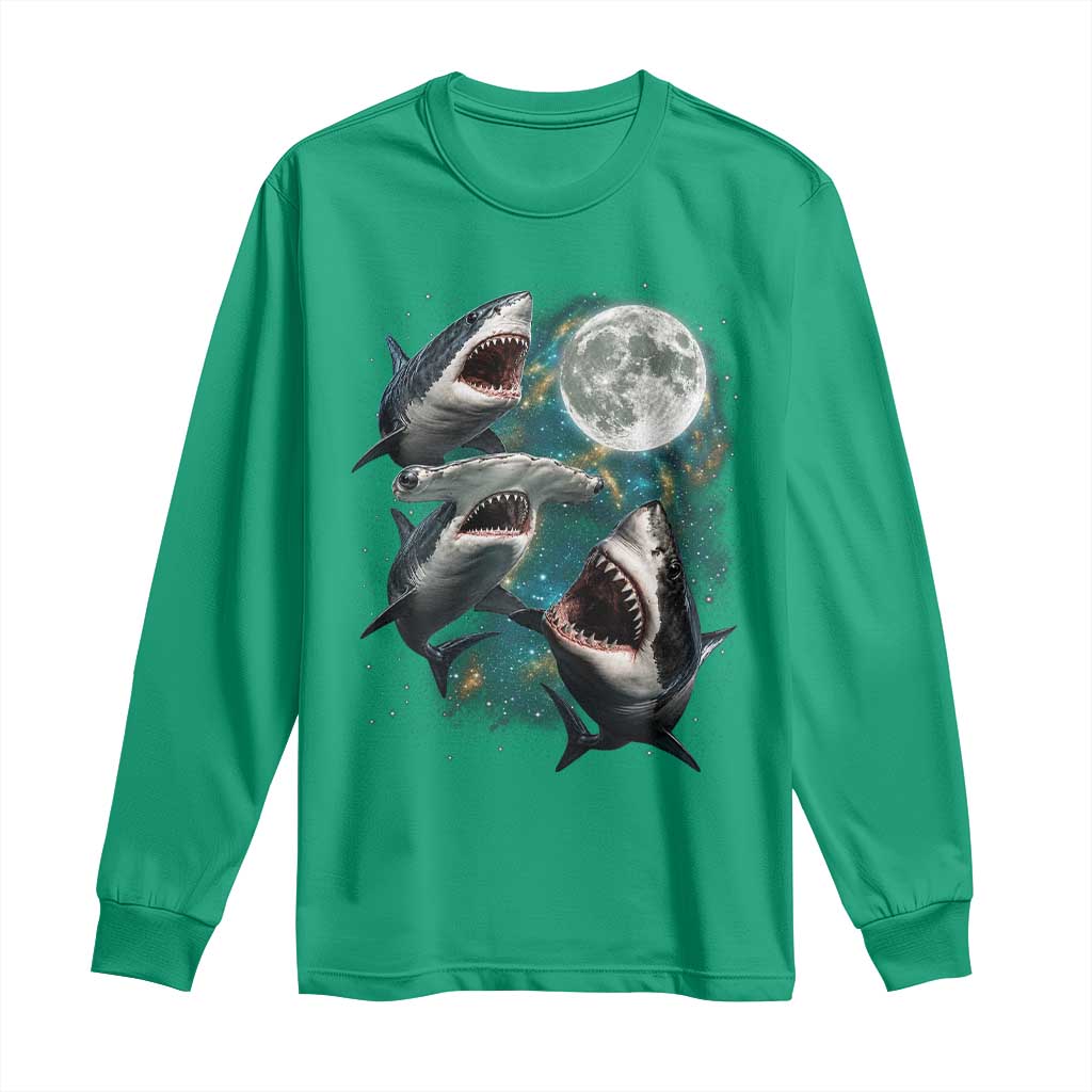 Funny Sharks Howling at Moon Long Sleeve Shirt Funny Great White Sharks and Hammerhead Shark