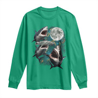 Funny Sharks Howling at Moon Long Sleeve Shirt Funny Great White Sharks and Hammerhead Shark