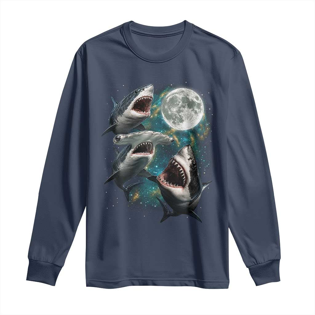 Funny Sharks Howling at Moon Long Sleeve Shirt Funny Great White Sharks and Hammerhead Shark