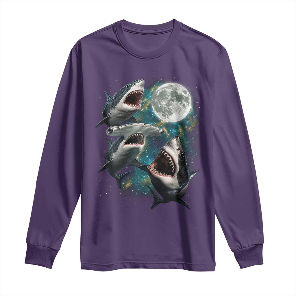 Funny Sharks Howling at Moon Long Sleeve Shirt Funny Great White Sharks and Hammerhead Shark