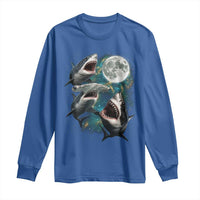 Funny Sharks Howling at Moon Long Sleeve Shirt Funny Great White Sharks and Hammerhead Shark