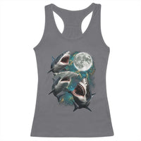 Funny Sharks Howling at Moon Racerback Tank Top Funny Great White Sharks and Hammerhead Shark