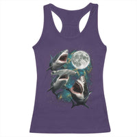 Funny Sharks Howling at Moon Racerback Tank Top Funny Great White Sharks and Hammerhead Shark