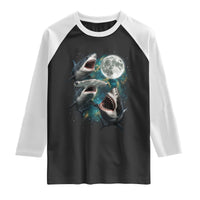 Funny Sharks Howling at Moon Raglan Shirt Funny Great White Sharks and Hammerhead Shark