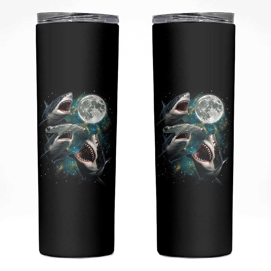 Funny Sharks Howling at Moon Skinny Tumbler Funny Great White Sharks and Hammerhead Shark