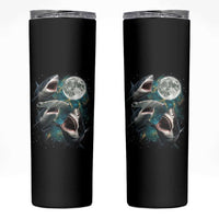 Funny Sharks Howling at Moon Skinny Tumbler Funny Great White Sharks and Hammerhead Shark