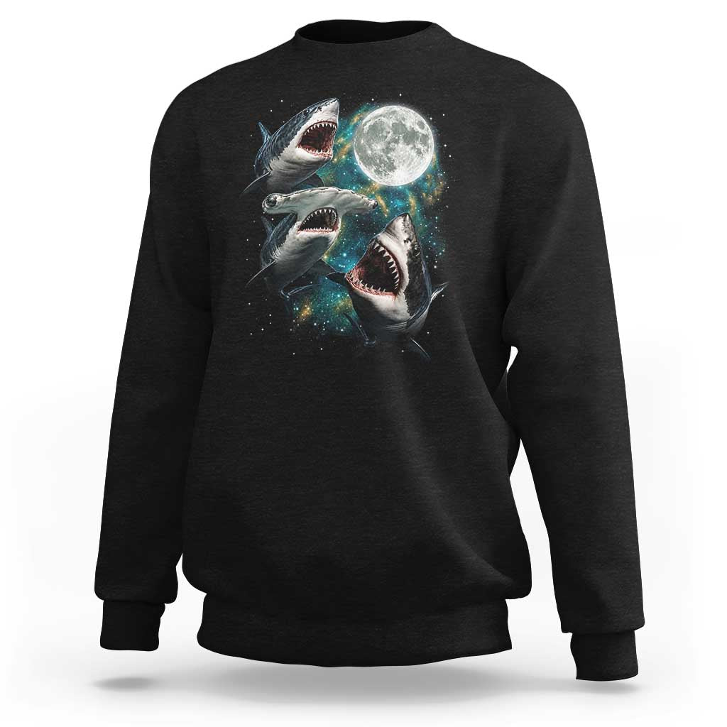 Funny Sharks Howling at Moon Sweatshirt Funny Great White Sharks and Hammerhead Shark