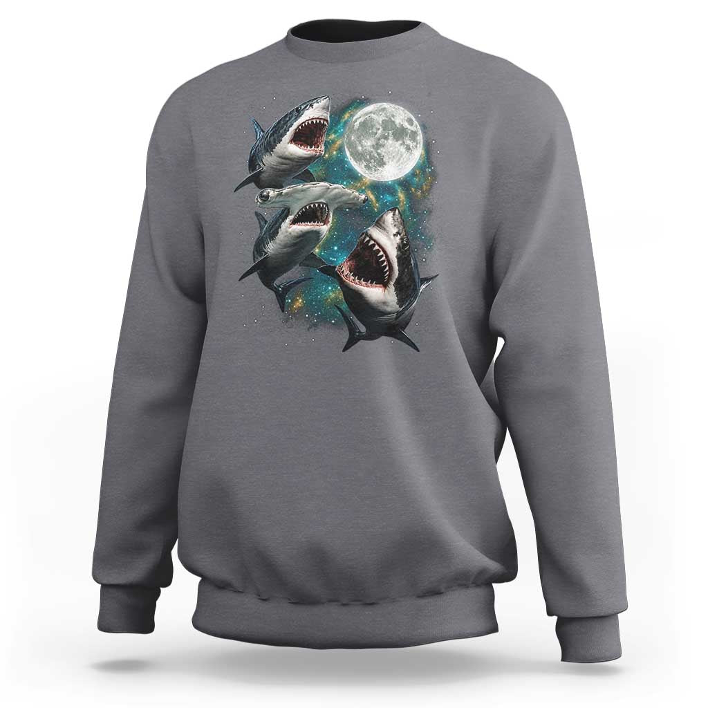 Funny Sharks Howling at Moon Sweatshirt Funny Great White Sharks and Hammerhead Shark