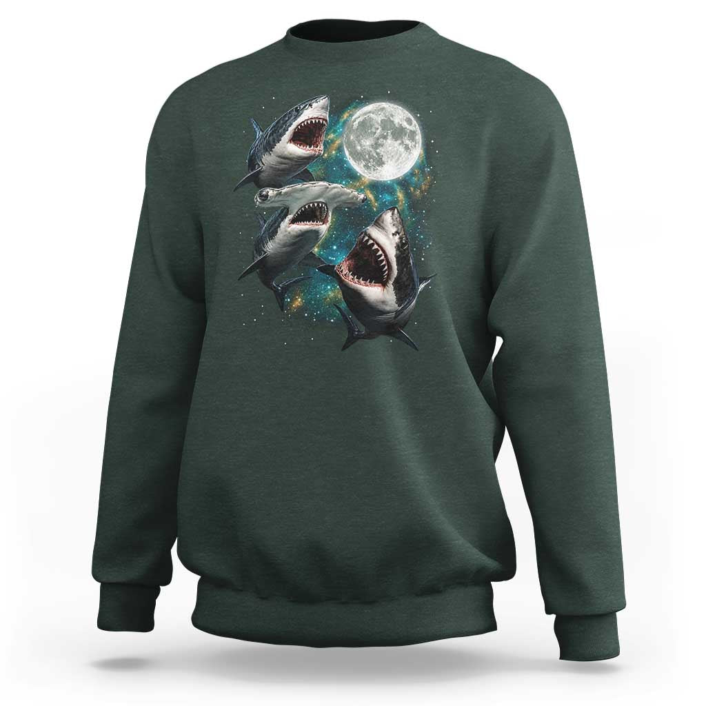 Funny Sharks Howling at Moon Sweatshirt Funny Great White Sharks and Hammerhead Shark