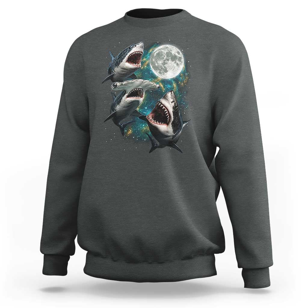 Funny Sharks Howling at Moon Sweatshirt Funny Great White Sharks and Hammerhead Shark