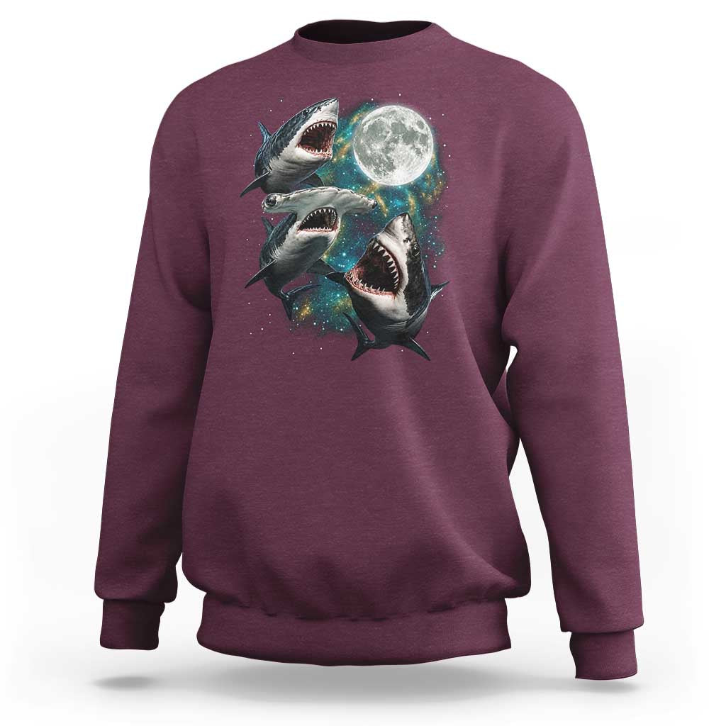 Funny Sharks Howling at Moon Sweatshirt Funny Great White Sharks and Hammerhead Shark