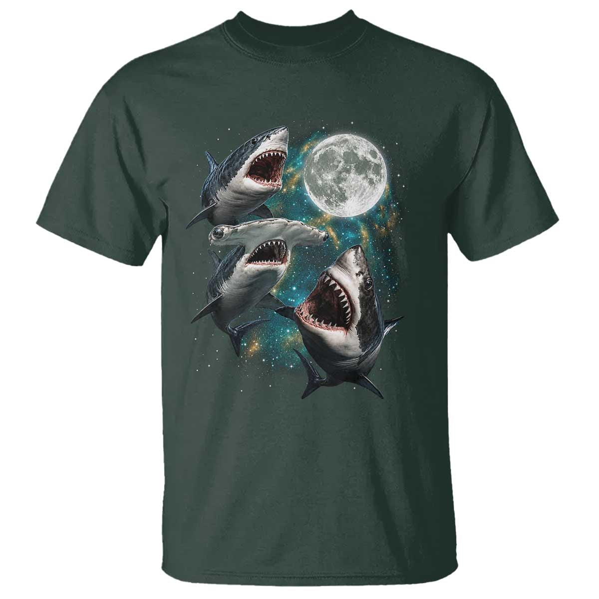 Funny Sharks Howling at Moon T Shirt Funny Great White Sharks and Hammerhead Shark