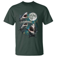 Funny Sharks Howling at Moon T Shirt Funny Great White Sharks and Hammerhead Shark
