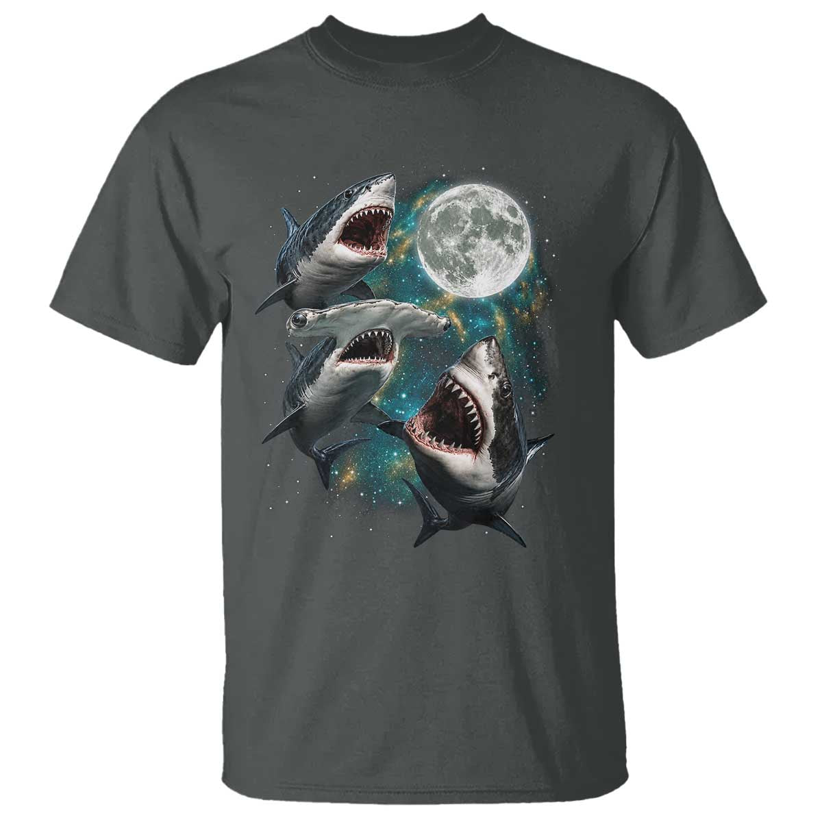 Funny Sharks Howling at Moon T Shirt Funny Great White Sharks and Hammerhead Shark