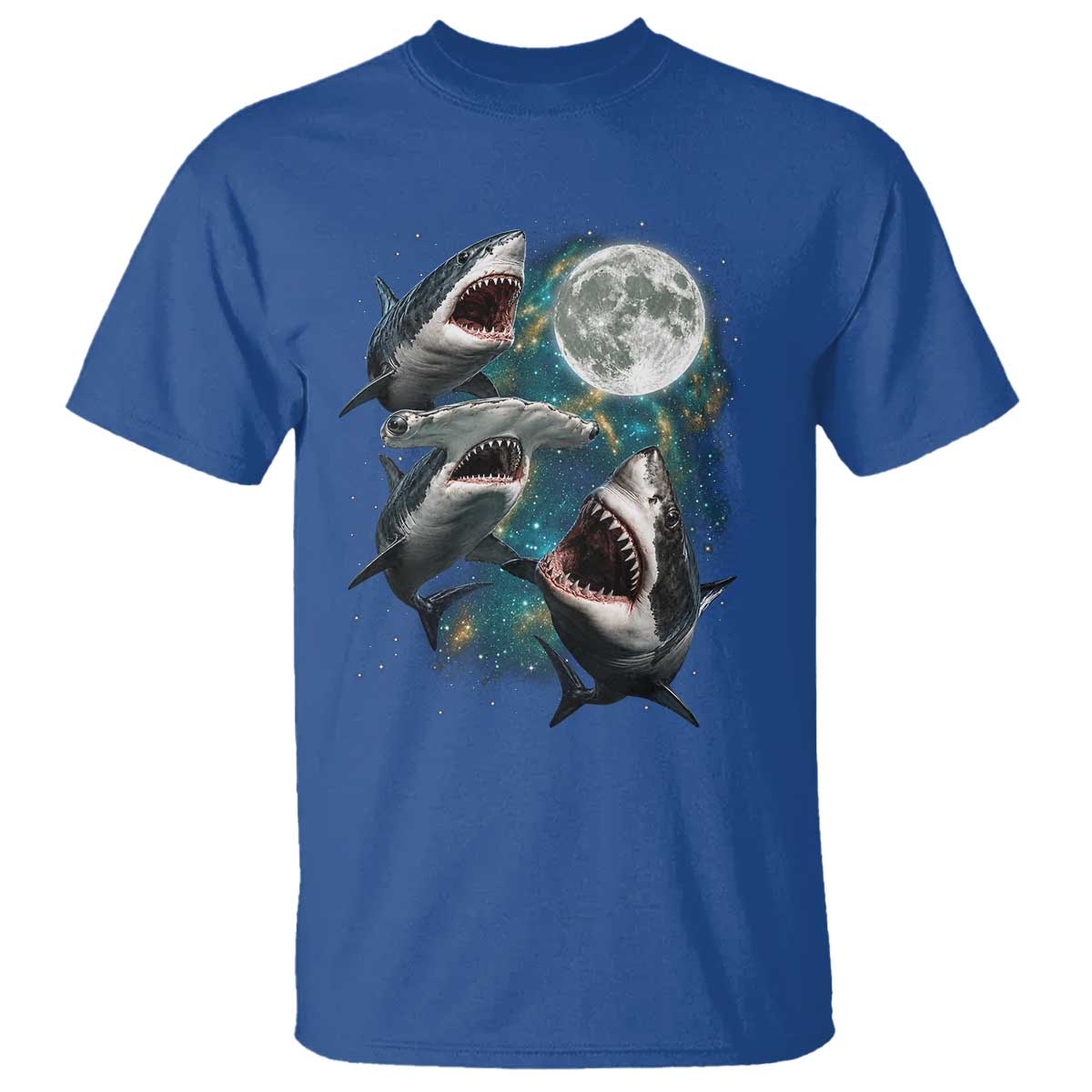 Funny Sharks Howling at Moon T Shirt Funny Great White Sharks and Hammerhead Shark