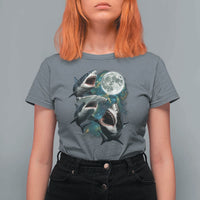 Funny Sharks Howling at Moon T Shirt For Women Funny Great White Sharks and Hammerhead Shark