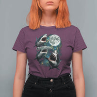Funny Sharks Howling at Moon T Shirt For Women Funny Great White Sharks and Hammerhead Shark