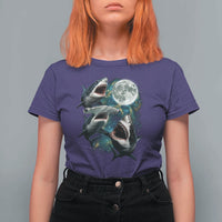 Funny Sharks Howling at Moon T Shirt For Women Funny Great White Sharks and Hammerhead Shark