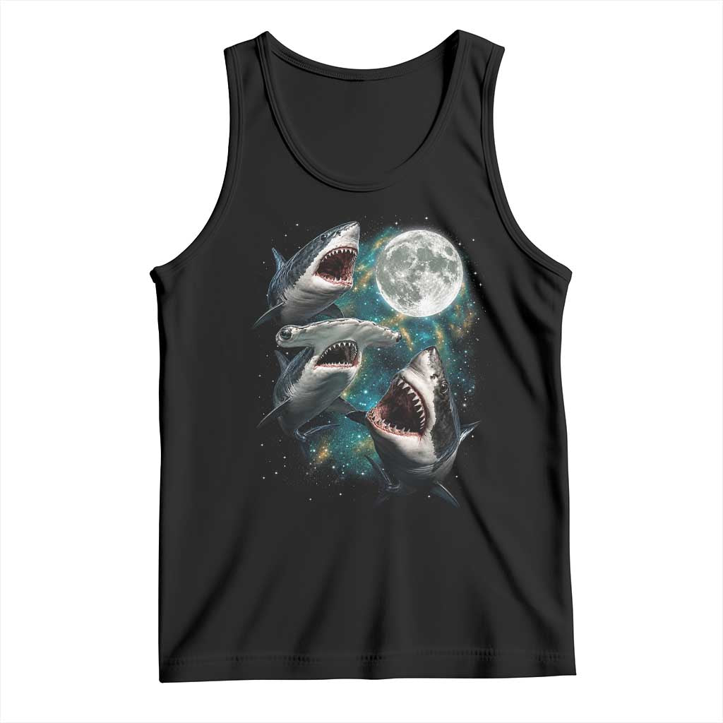 Funny Sharks Howling at Moon Tank Top Funny Great White Sharks and Hammerhead Shark