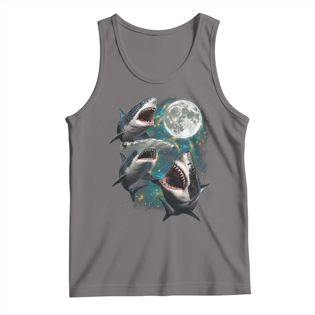 Funny Sharks Howling at Moon Tank Top Funny Great White Sharks and Hammerhead Shark