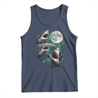Funny Sharks Howling at Moon Tank Top Funny Great White Sharks and Hammerhead Shark
