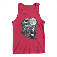 Funny Sharks Howling at Moon Tank Top Funny Great White Sharks and Hammerhead Shark