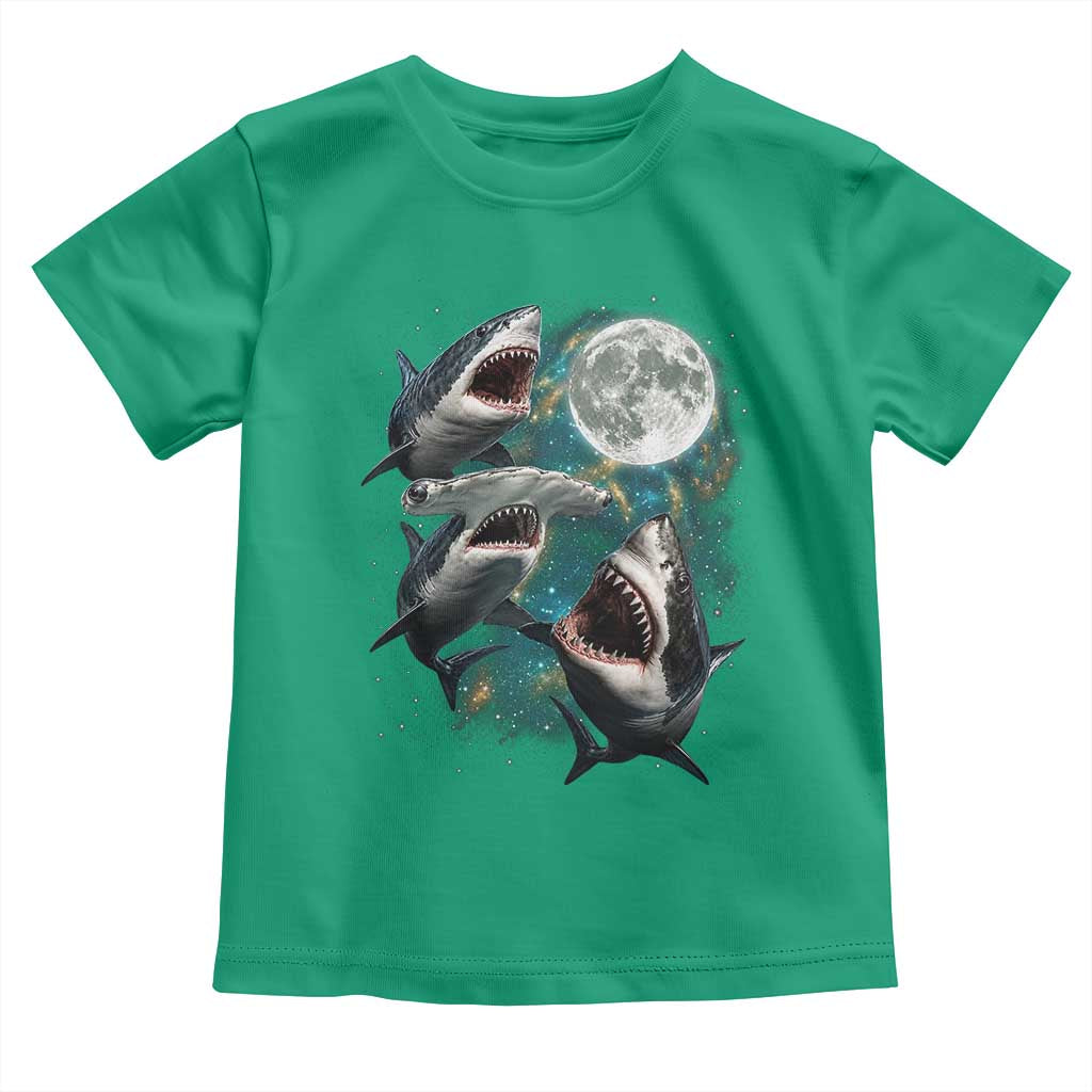 Funny Sharks Howling at Moon Toddler T Shirt Funny Great White Sharks and Hammerhead Shark