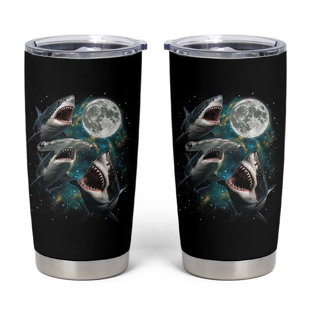 Funny Sharks Howling at Moon Tumbler Cup Funny Great White Sharks and Hammerhead Shark