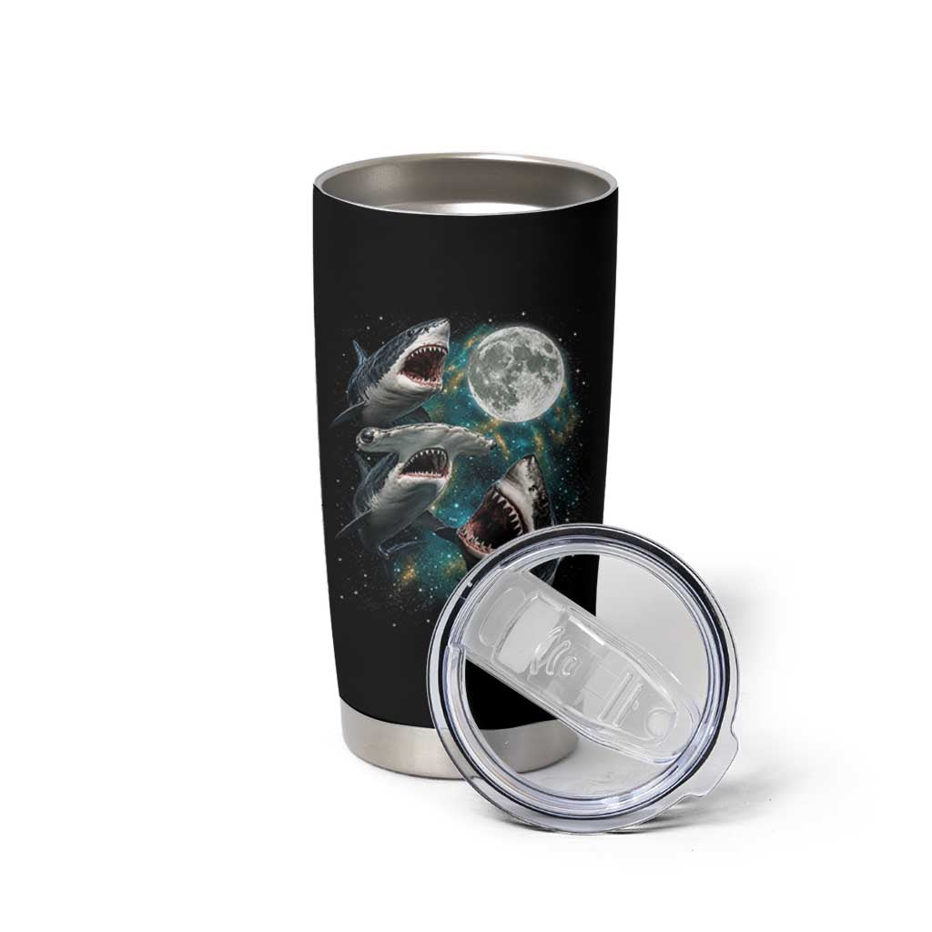 Funny Sharks Howling at Moon Tumbler Cup Funny Great White Sharks and Hammerhead Shark