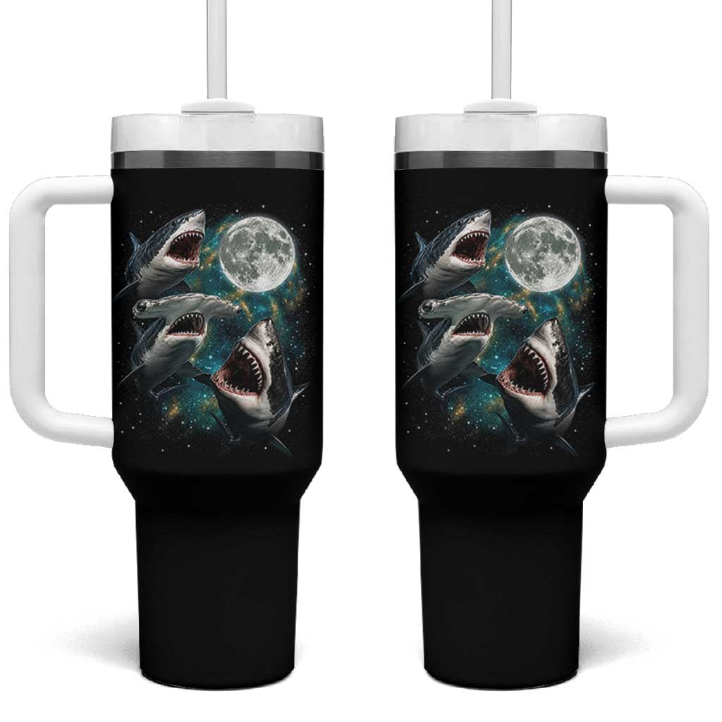 Funny Sharks Howling at Moon Tumbler With Handle Funny Great White Sharks and Hammerhead Shark
