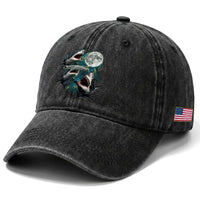 Funny Sharks Howling at Moon Washed Cotton Baseball Cap Funny Great White Sharks and Hammerhead Shark