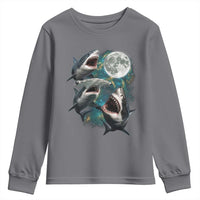 Funny Sharks Howling at Moon Youth Sweatshirt Funny Great White Sharks and Hammerhead Shark