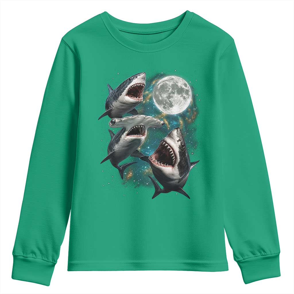 Funny Sharks Howling at Moon Youth Sweatshirt Funny Great White Sharks and Hammerhead Shark