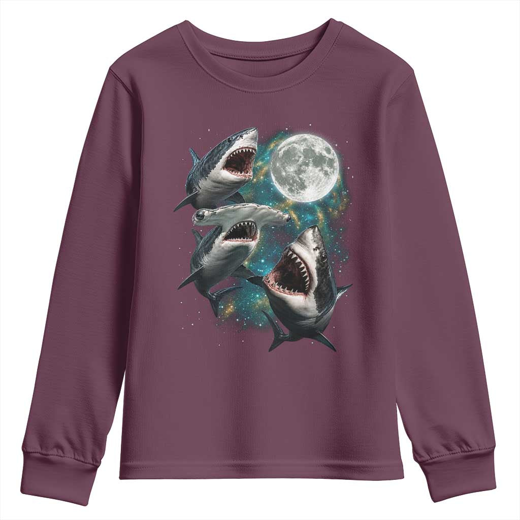 Funny Sharks Howling at Moon Youth Sweatshirt Funny Great White Sharks and Hammerhead Shark