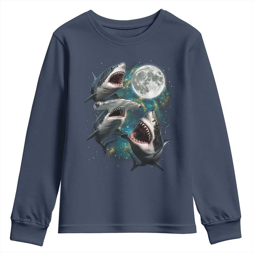 Funny Sharks Howling at Moon Youth Sweatshirt Funny Great White Sharks and Hammerhead Shark